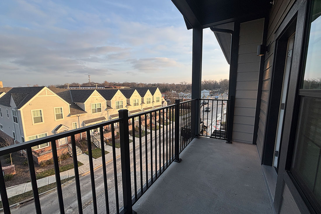 Exterior balcony view at Mission Flats Apartments in Mission, Kansas