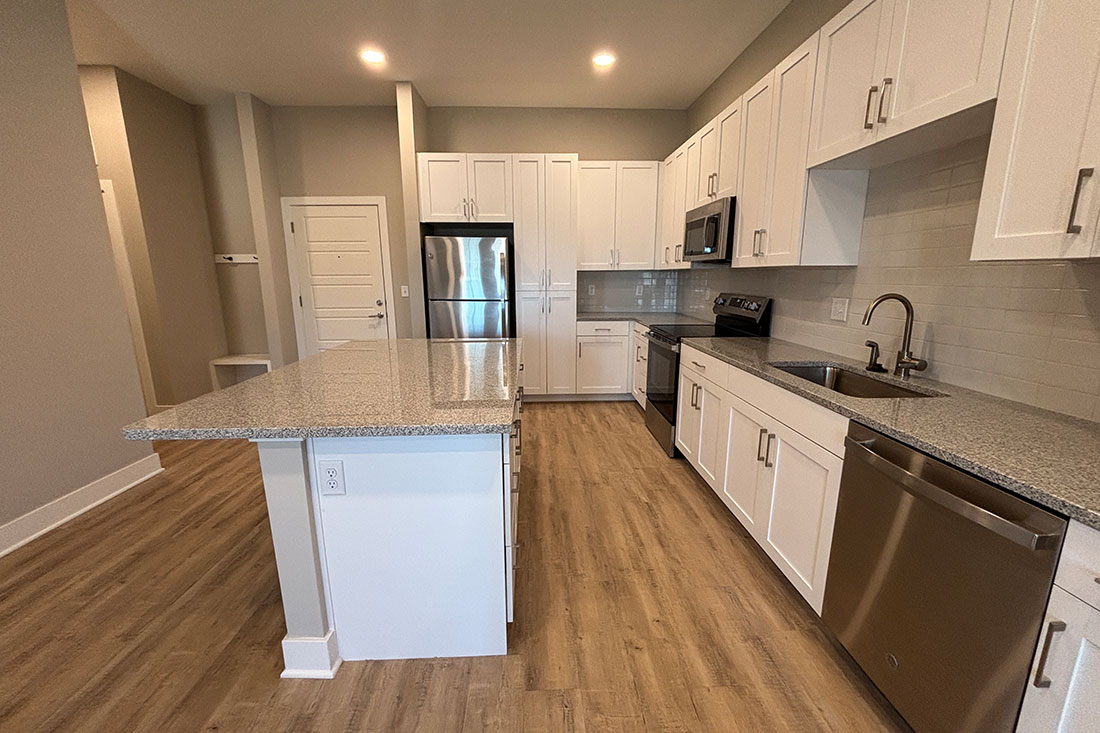 Designer kitchen at Mission Flats Apartments in Mission, Kansas