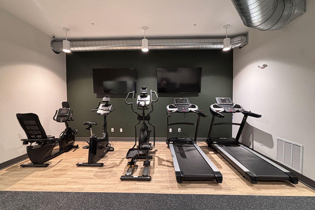 Fitness center at Mission Flats Apartments in Mission, Kansas