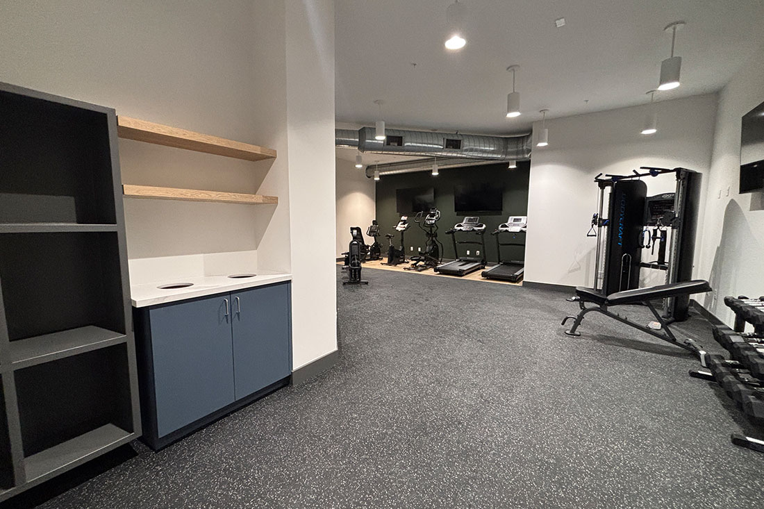 Fitness center at Mission Flats Apartments in Mission, Kansas