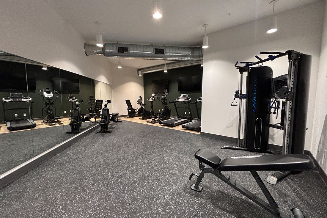 Fitness center at Mission Flats Apartments in Mission, Kansas